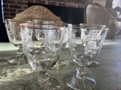 Set of 6 Vintage Queen Esther by Homer Laughlin Etched Stem Glasses / Goblet