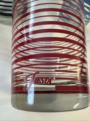 Vtg Striped Fiesta Glass Tumblers Two 6” (Blue & Black) And One 4.5” (Paprika)