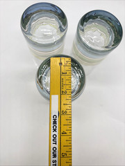 Vintage Light Blue Base Gold & Green Banded Tumbler Set of 3 Glasses Striped EUC