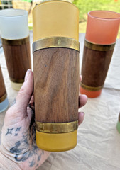 6x Vintage MCM Libbey Siesta Ware – Walnut & Brass Accented Tiki Glasses