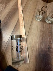 Vintage Mid-Century Modern Silver Rimmed Highball Glasses with Monogram Letter E