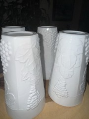 Vintage white milk glass tumbler set, 4 drinking glass set grape design about 6″