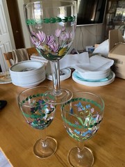 PORTMEIRION BOTANIC GARDEN THREE WATER / JUICE STEM GLASSES 8” TALL