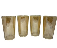 Vintage Jeanette Marigold Glass Iridescent Tumblers 5” Set-4 Amber MCM Barware