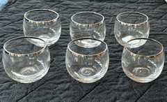 Set of 6 Clear Glass Round Rocks Glasses with Silver Rim Glossy Finish