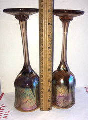 Lot of 2 Chalice 9inch FISKE [US b 1949] Dichroic Iridescent Floriform Art Glass