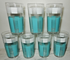 1950’s Highball Blue Teal White Clear Drinking Glasses 6 1/2″ SET of 13 MCM