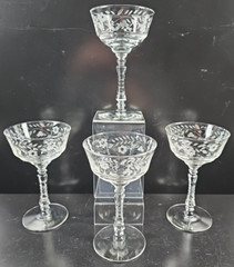 4 Rock Sharpe Halifax Champagne Sherbet Set Vintage Floral Cut Stemware MCM Lot