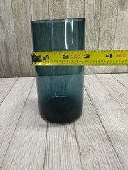 Vtg Tumbler Drinking Glasses Steel Blue Cylindrical Shaped Drinkware 6.5″ Set 4
