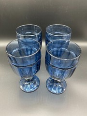 Set of 4 Libbey DuraTuff Gibraltar Dusky Blue Iced Tea Glass Goblets 7″ Vintage