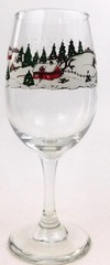 Libbey Winter Scene Glass Wine Vintage Christmas Holiday Winter Houses Tree Snow
