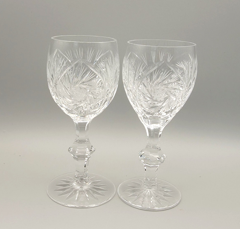 American Brilliant Cut Barbara Claret Wine Glasses Set of 2