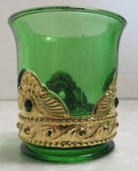 EAPG Lacy Medallion Emerald Glass Gold Trim Detail – Set of 2 – Cup & Tumbler