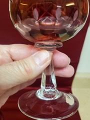 Vintage Ajka Ruby Red Cased Cut To Clear Lead Crystal Sherry Glasses – Set Of 2