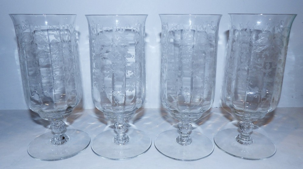 RARE SET OF 4 VINTAGE HEISEY GLASS ORCHID ETCHED 6 1/2″ ICED TEA GLASSES~#5022