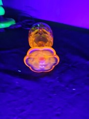 Kanawha Glass Amber Bulls Eye & Daisy Footed Water Wine Goblet Amberina Uv Glow