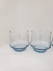 4 VTG Stacking Libbey Azure Blue 10oz Rocks Lowball Water Juice Whiskey Glasses