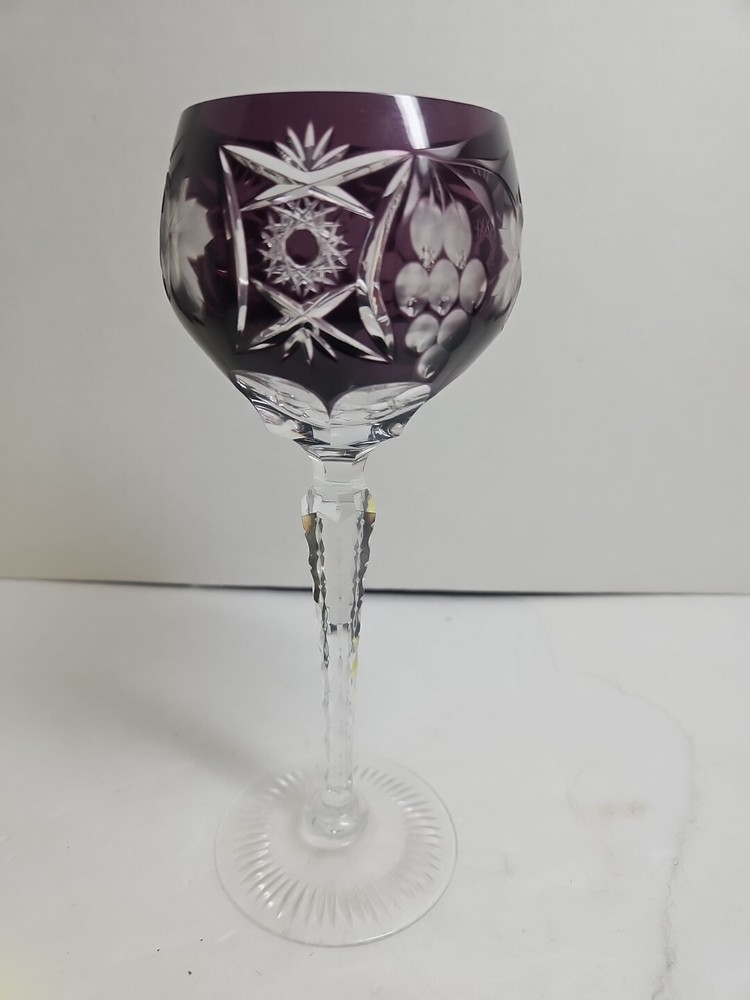 VTG Nachtmann Traube Crystal Wine Glass Amethyst Cut to Clear 8 1/4″