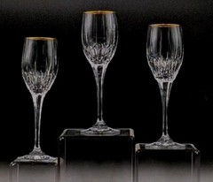Set of 3 Mikasa Golden Lights Crystal 8″ Wine Glasses 24k GOLD RIM