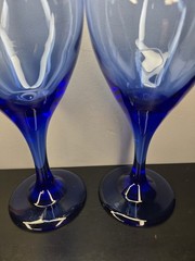 Vintage Libbey Teardrop Pair of (2) Wine/Water Glasses 7.5″ Cobalt Blue Fade
