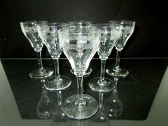 6 Vintage Bryce Crystal Sherry Liquor Cordial Glass Torch Etch # 415 Optic Bowl