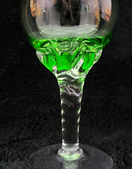 Vintage Set Of 5 Hand-Blown Green Glass Goblets w/Clear Ornate Twisted Stems