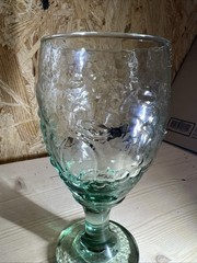 Vintage 80’s Libbey Single Goblet 16 oz Green Stem Orchard Fruit 7″h 3.2″ rim US