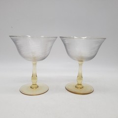 Champagne Tall Sherbet Amber Spiral Thread Glasses Pair