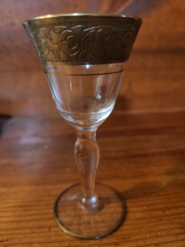 TIFFIN RAMBLER ROSE GOLD RIM CORDIAL GLASS 4 1/2″ and 6 3/16″ TALL