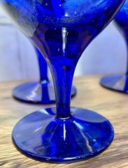 VTG Libbey Teardrop Cobalt Blue Water Wine Goblets Glasses 7 3/4” Tall Set Of 8
