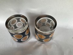 2 Libbey’s textured gold coin old fashioned glasses MCM 22k gold trim