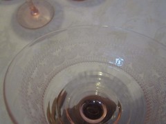 Antique HC Fry Glass Set 5 Pink Goblets Needle-Etch Ribbed Paneled 1920s