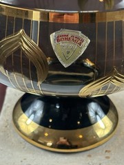 VTG Murmac Jeweled Bohemia Brown Amber Statement Bowl Gold Gild Czechoslovakia