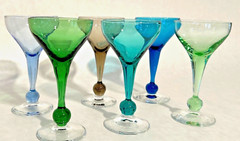 Harlequin Ball Stem Cordial Liquor Aperitif Glasses Set of 6 Brilliant Colors