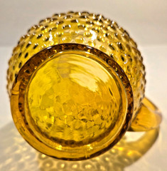 Vintage Kanawha Swung Glass Hobnail Pitcher Vase 13” in Yellow-Gold