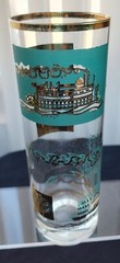 3 Mid Century Modern Libbey Southern Comfort Teal Gold Steamboat Whiskey Tumbler