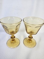 Vtg Amber Glasses Set 39 Paneled Optic