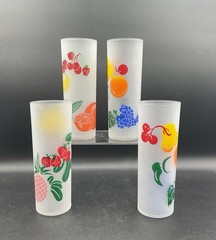 (4) FROSTED LIBBEY FRUIT Tom Collins Ice Tea GLASSSES Federal Vintage MCM