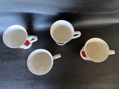 Cynthia Rowley Porcelain Mugs Set of 4 Red White Striped Vintage Coffee Tea Cups