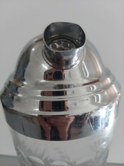 Vtg. Clear Glass Cocktail Shaker – Cut Design & Indented Floral & Dot Pattern