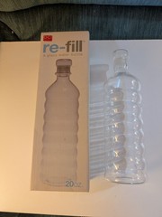 Glass Water Bottle With Glass Stopper, Ribbed For Easy Grip, Approx. 20 Oz.