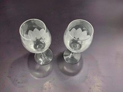 Vintage Toscany Crystal Wine Glasses, Hand-Blown Frosted Etched Leaf Pattern