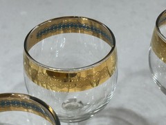 Set of 11 Vintage Wine Glasses Antique Gold & Turquoise Rimmed Barware – Crystal