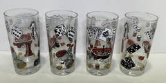VTG Casino Tumbler Glasses Man Cave Game Night Dice Poker Roulette 6” Set of 4