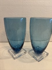 4 SMYERS Studio Art Glass Tumblers 6” Marble Effect Amethyst & Blue ’99 Set Lot