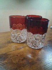 3 EAPG With Ruby Stain Rim Glass Tumblers