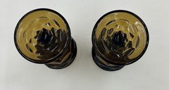Vtg Viking Glass Georgian Nutmeg Brown Water Wine Goblets Honeycomb MCM Pair 2