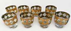Vtg. Culver Valencia Lowball Glasses Set of 8 Footed On The Rocks 22k Gold MCM