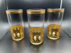 Culver Antigua Tumblers Vintage Highball Glasses Gold Trim 12oz Set of 3