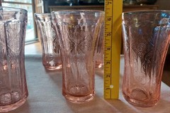 Set Of 6 Indiana Glass Recollection Pink Madrid Etched Glass Tumblers